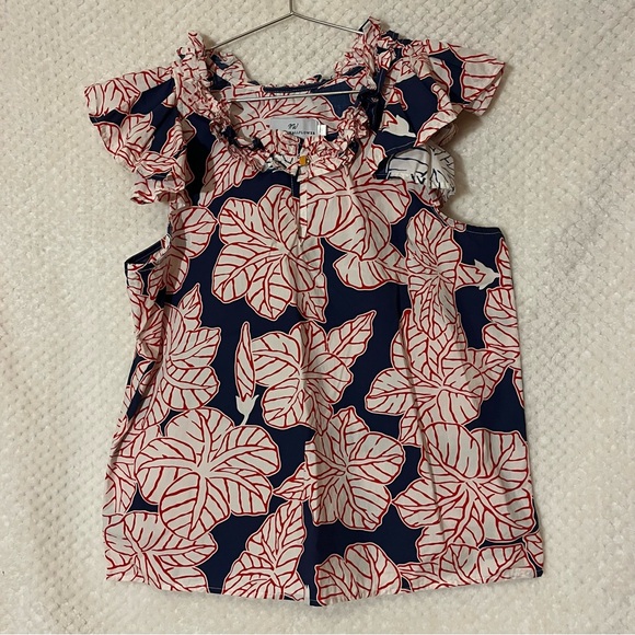 Never A Wallflower Tops - Womens Never a Wallflower Navy Ruffle Short Sleeve Top 100% Cotton medium